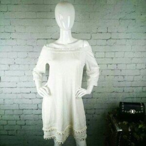 Blu Clover Boho Off the Shoulder Dress/ Cover Up In Cream Size Medium